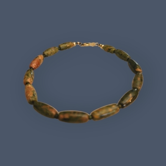 Jewelry - HANDMADE Dainty Unakite Barrel Beaded Bracelet